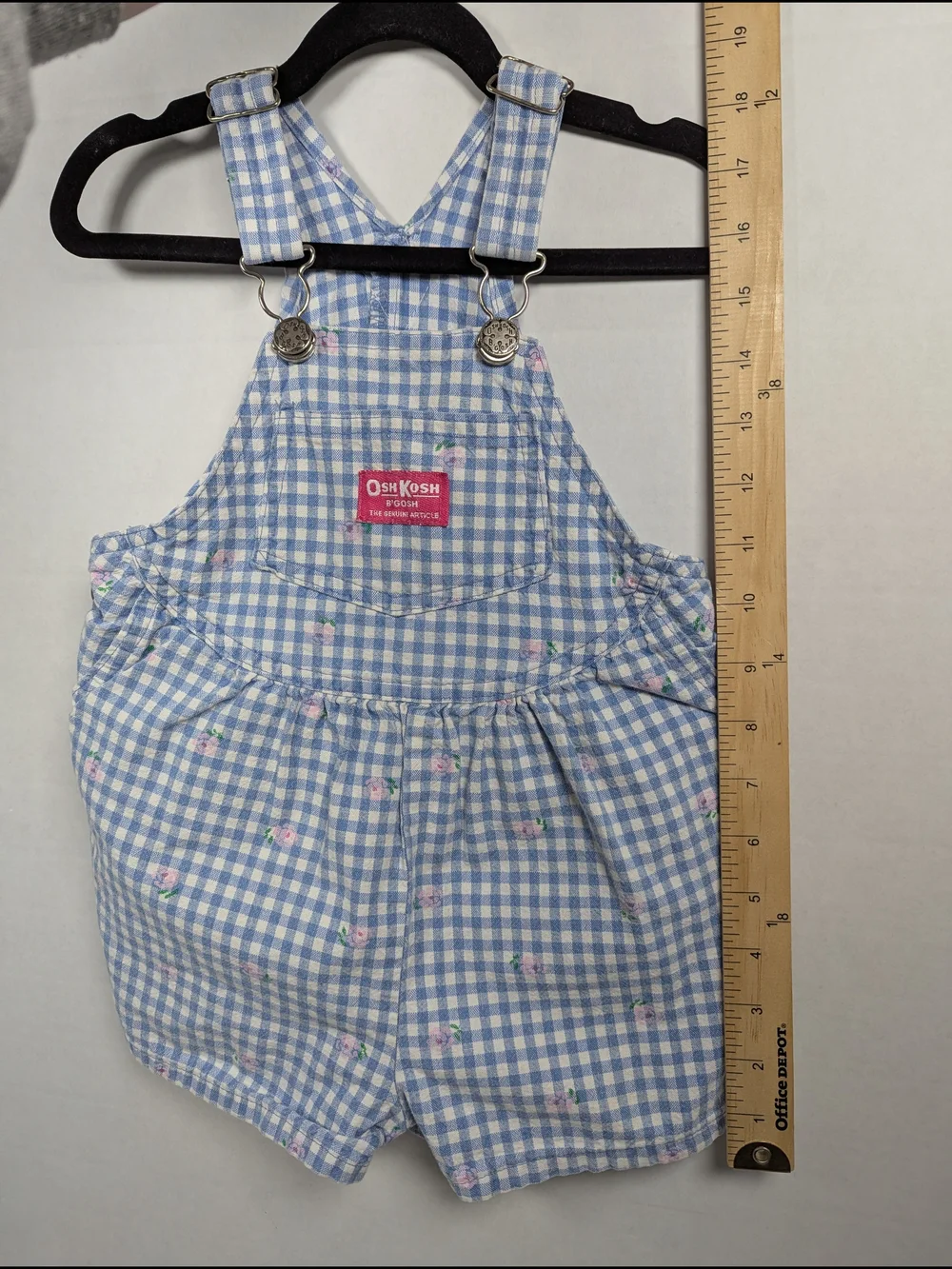 VTG 80s 90s OshKosh B'Gosh Vestback Overalls Shorts Floral Gingham Size 2T USA